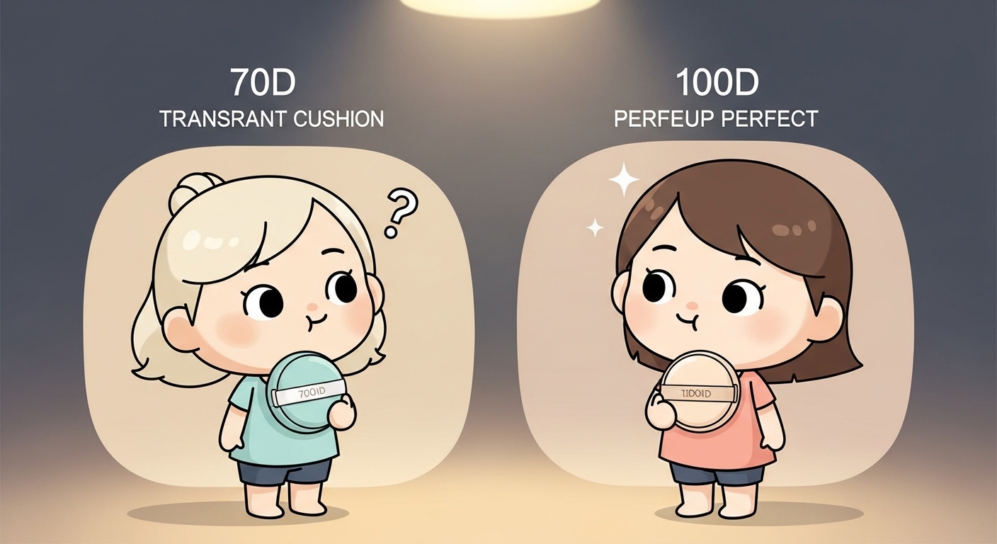 100D-쿠션을-들고-결점-없이-완벽하게-커버된-메이크업-스타일을-보여주는-캐릭터