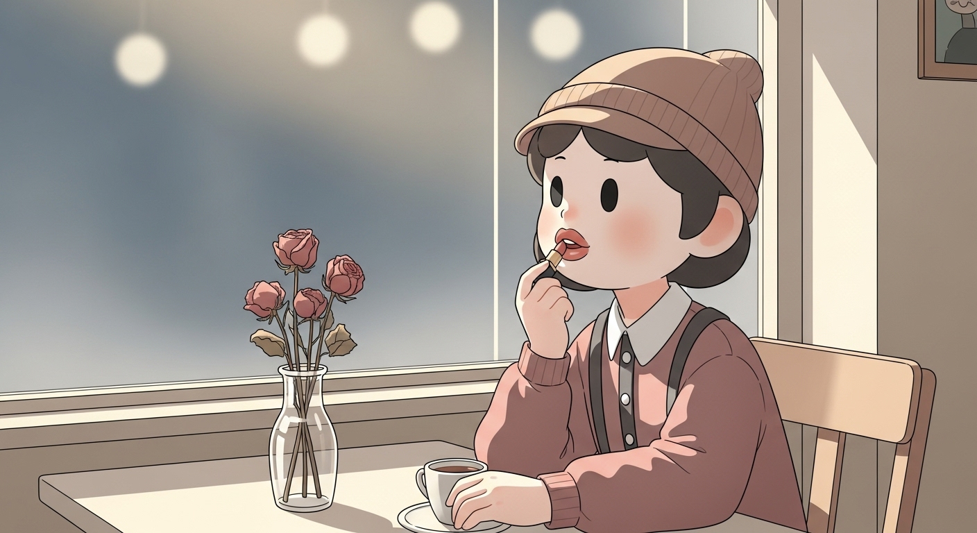카페-창가에-앉아-랑콤-264호-립스틱을-바르고-있는-귀여운-캐릭터