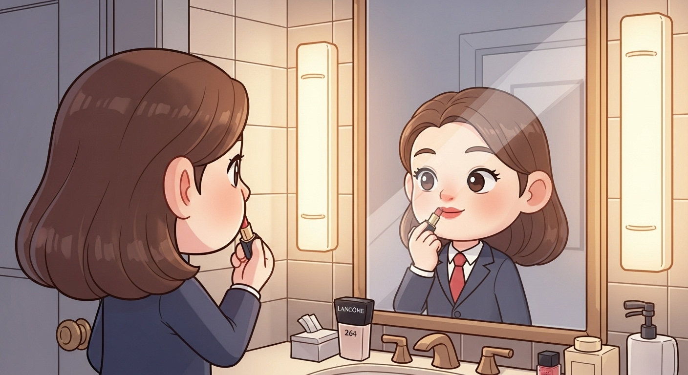 발표를-앞두고-오피스룩-차림으로-립스틱을-바르는-귀여운-캐릭터