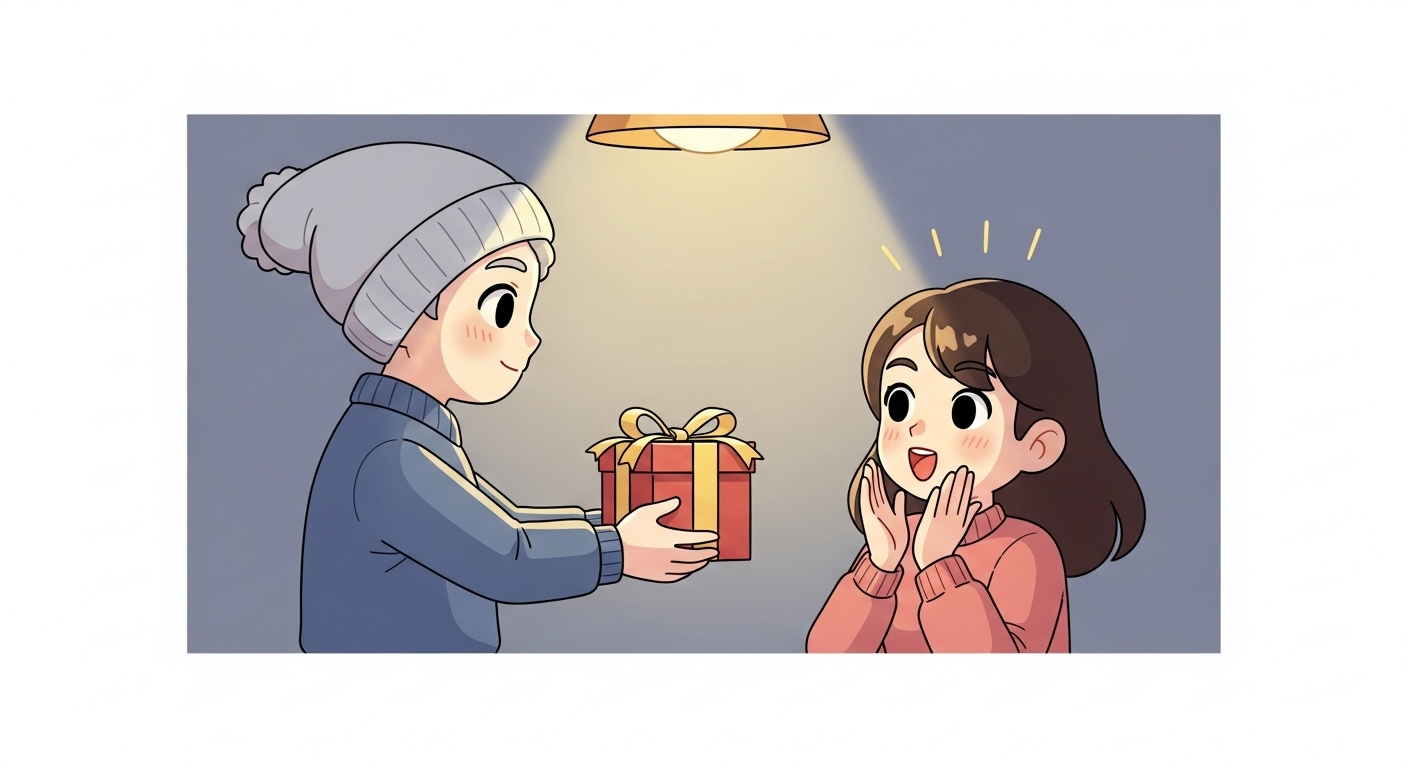 친구에게-고급스러운-랑콤-립스틱-선물을-건네는-귀여운-캐릭터