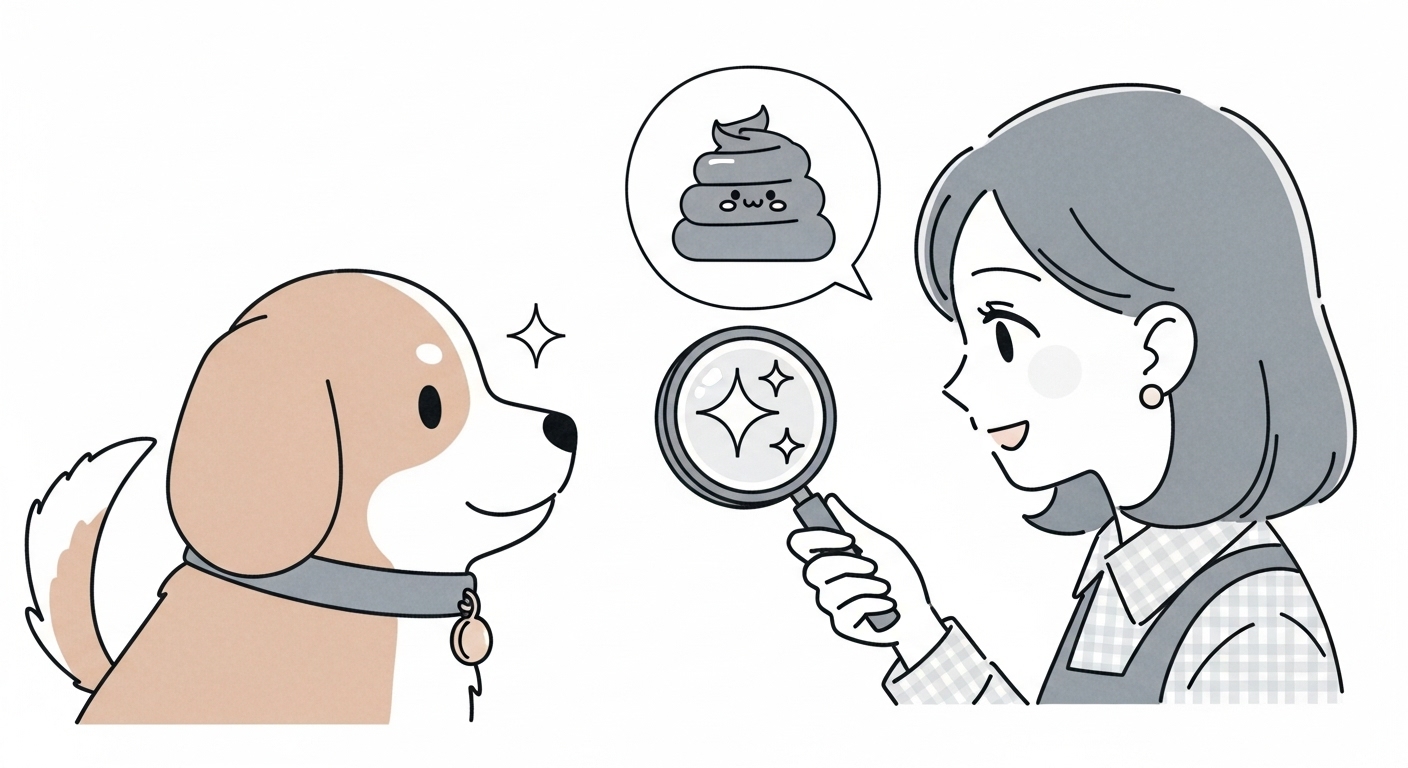 돋보기로-강아지의-윤기나는-털을-확인하며-미소짓는-보호자-캐릭터