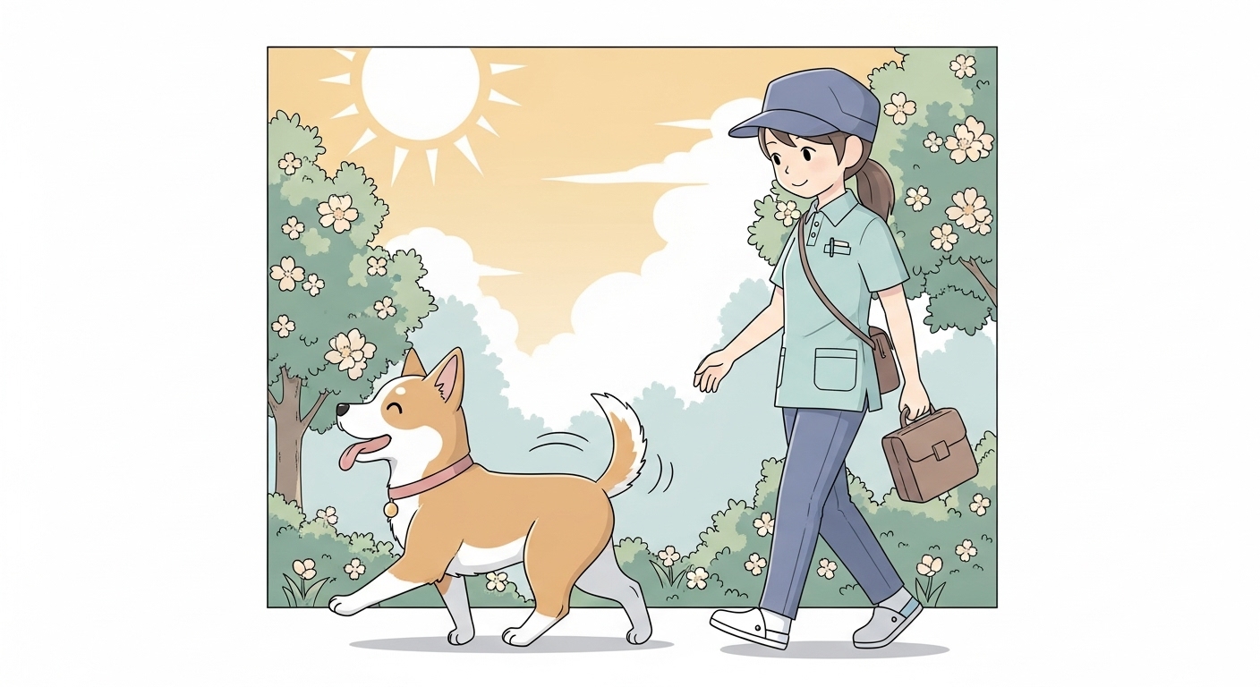 공원에서-보호자와-함께-활기차게-산책하는-건강한-강아지