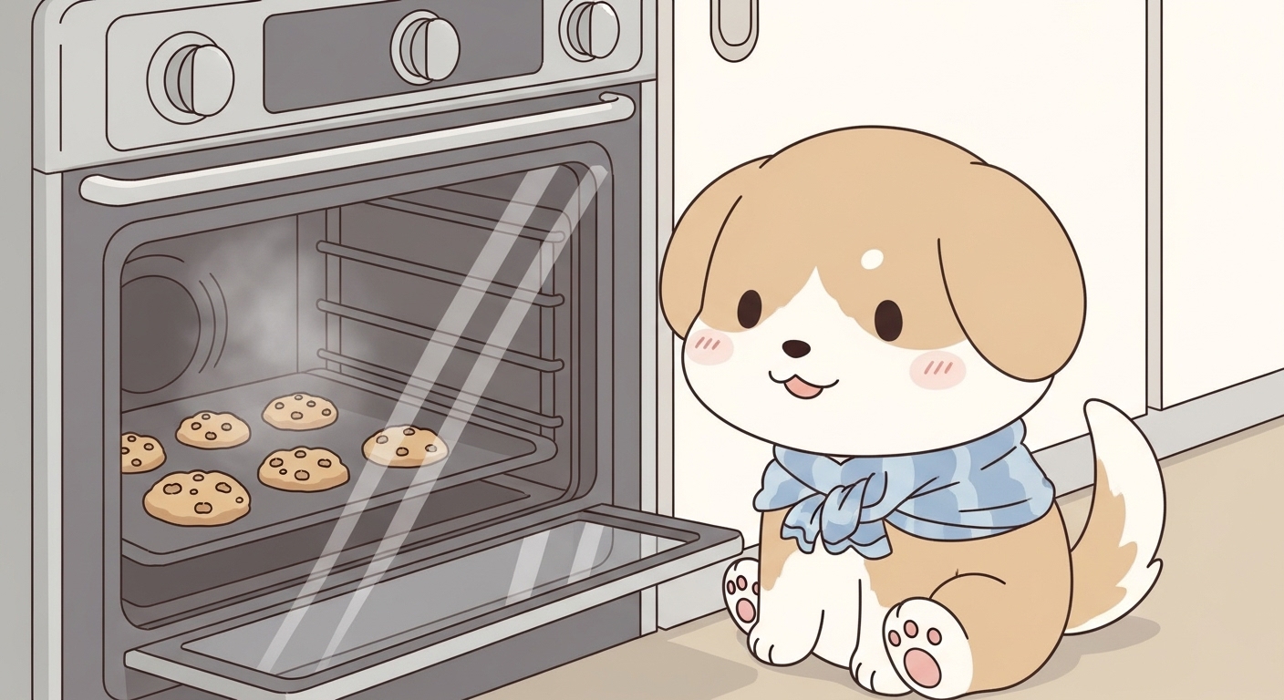 오븐에서-나오는-고소한-향기를-맡으며-행복해하는-강아지-캐릭터