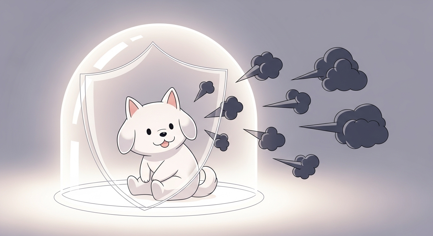 보호막-덕분에-안전하게-보호받으며-밝은-표정을-짓고-있는-강아지-캐릭터