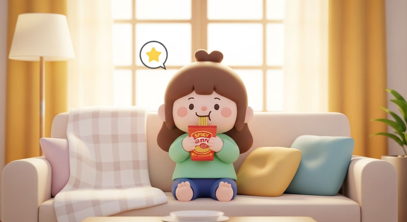 아늑한-분위기-속에서-과자를-먹으며-행복하게-휴식하는-캐릭터