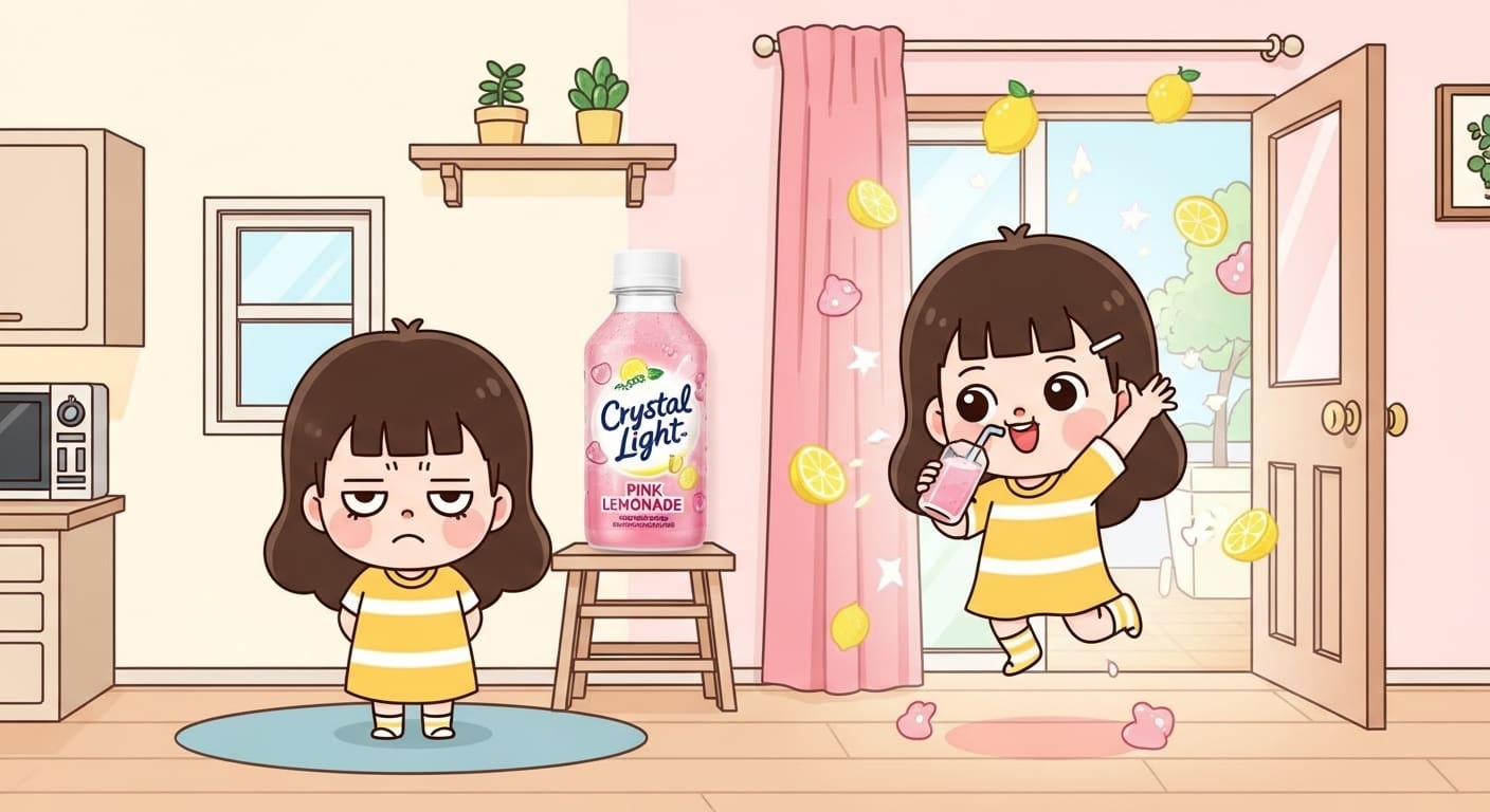 핑크레몬에이드를-들고-만족스럽게-웃는-캐릭터