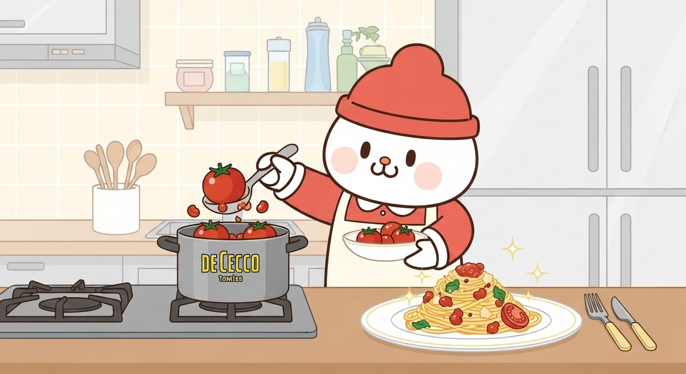저울-한쪽에-데체코-홀토마토-통조림을-올려놓는-귀여운-캐릭터