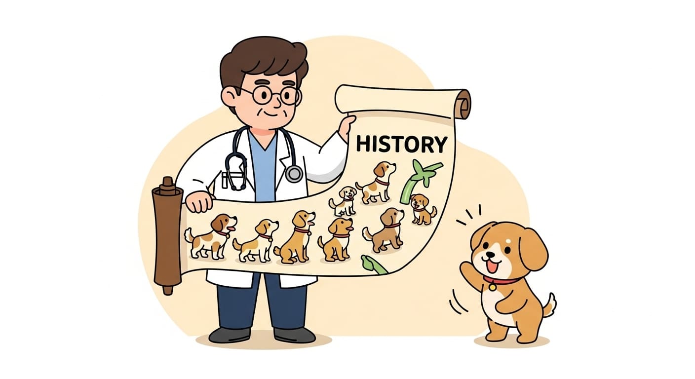 수의사의-추천을-받고-안심하며-꼬리-흔드는-강아지-캐릭터