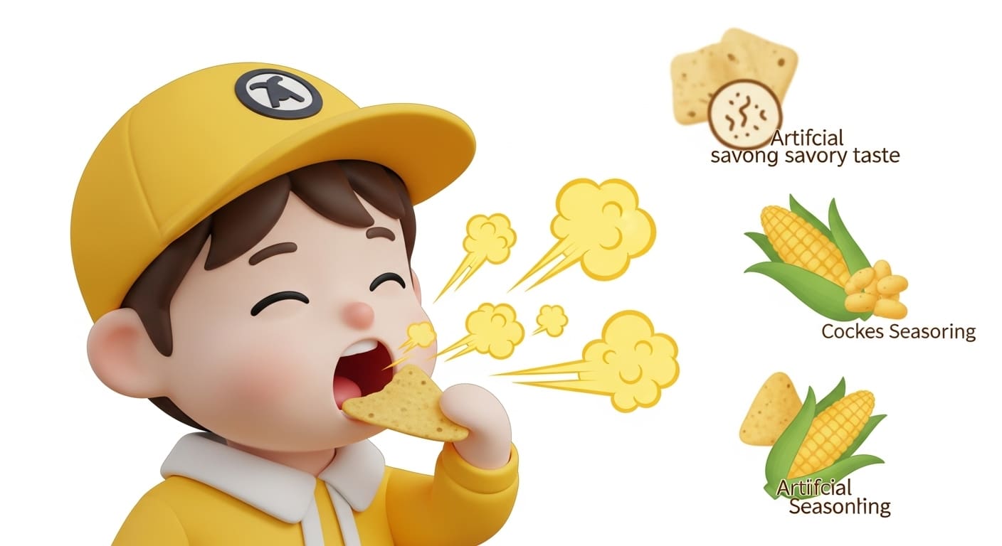 반짝이는-나쵸칩-봉지를-들고-환하게-웃으며-고민이-해결된-캐릭터