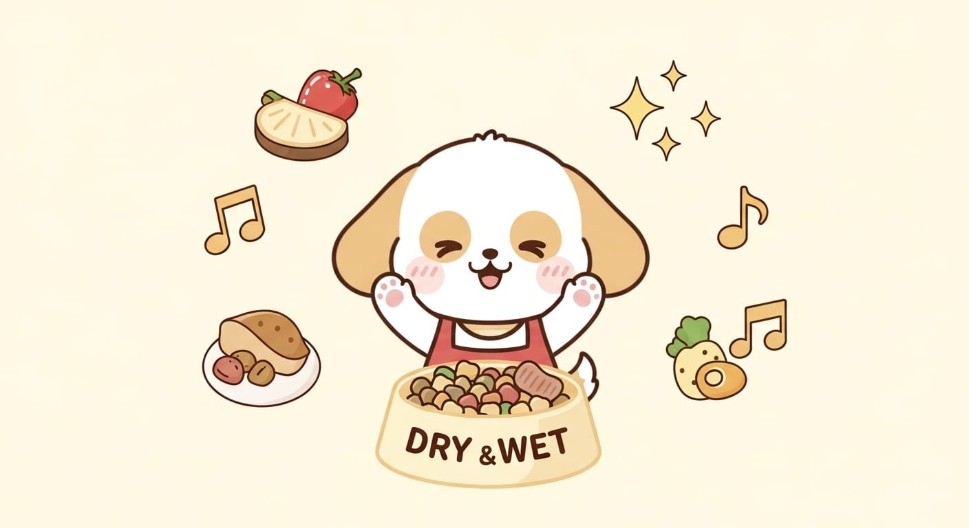 맛-영양-즐거움-아이콘들이-강아지-주변을-맴돌며-행복한-식사를-보여줌