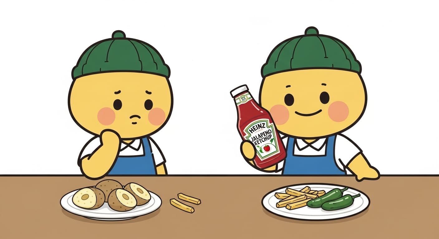 나쵸칩에서-피어오르는-하트-아이콘과-함께-행복하게-웃는-사람들의-모습