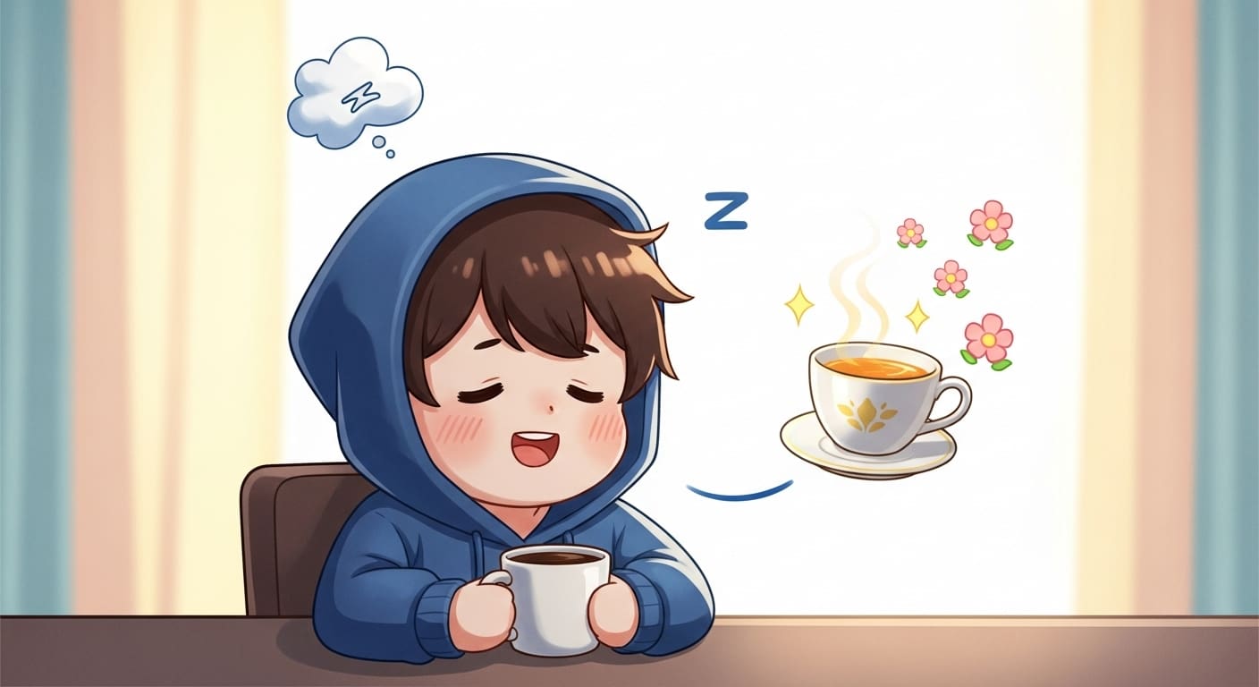 향긋한-찻잔을-들고-리프레시되어-환하게-웃는-캐릭터