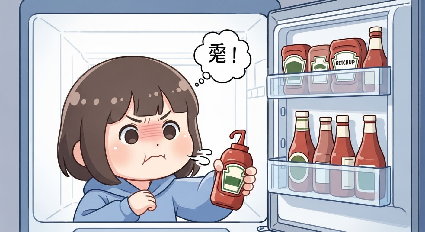 다양한-케찹-중-결국-클래식한-모양의-케찹을-꺼내-드는-캐릭터
