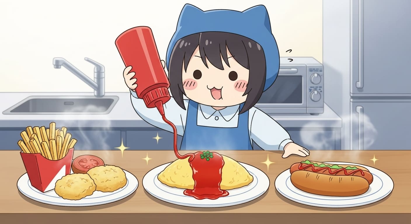 케찹을-뿌리자-요리들이-반짝이며-더욱-먹음직스러워지는-모습