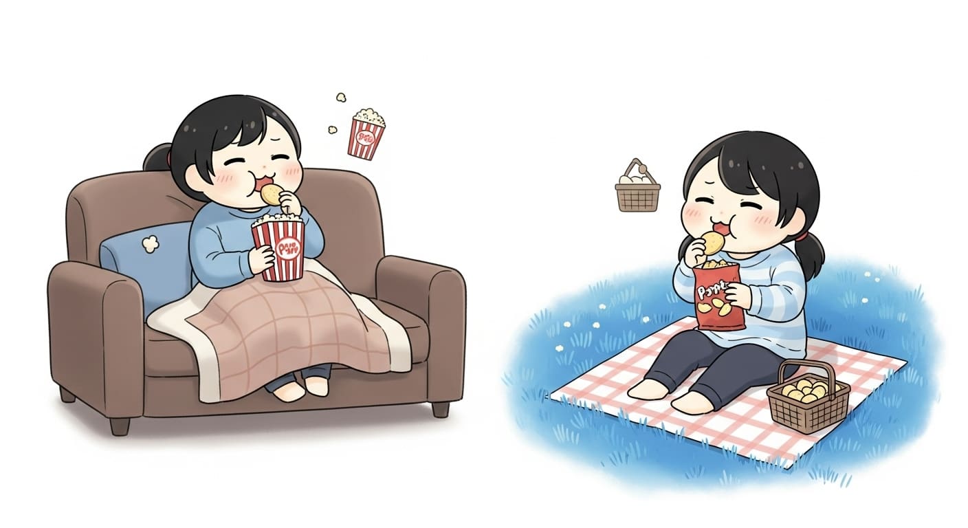 소파에서-영화와-함께-감자칩을-즐기는-캐릭터