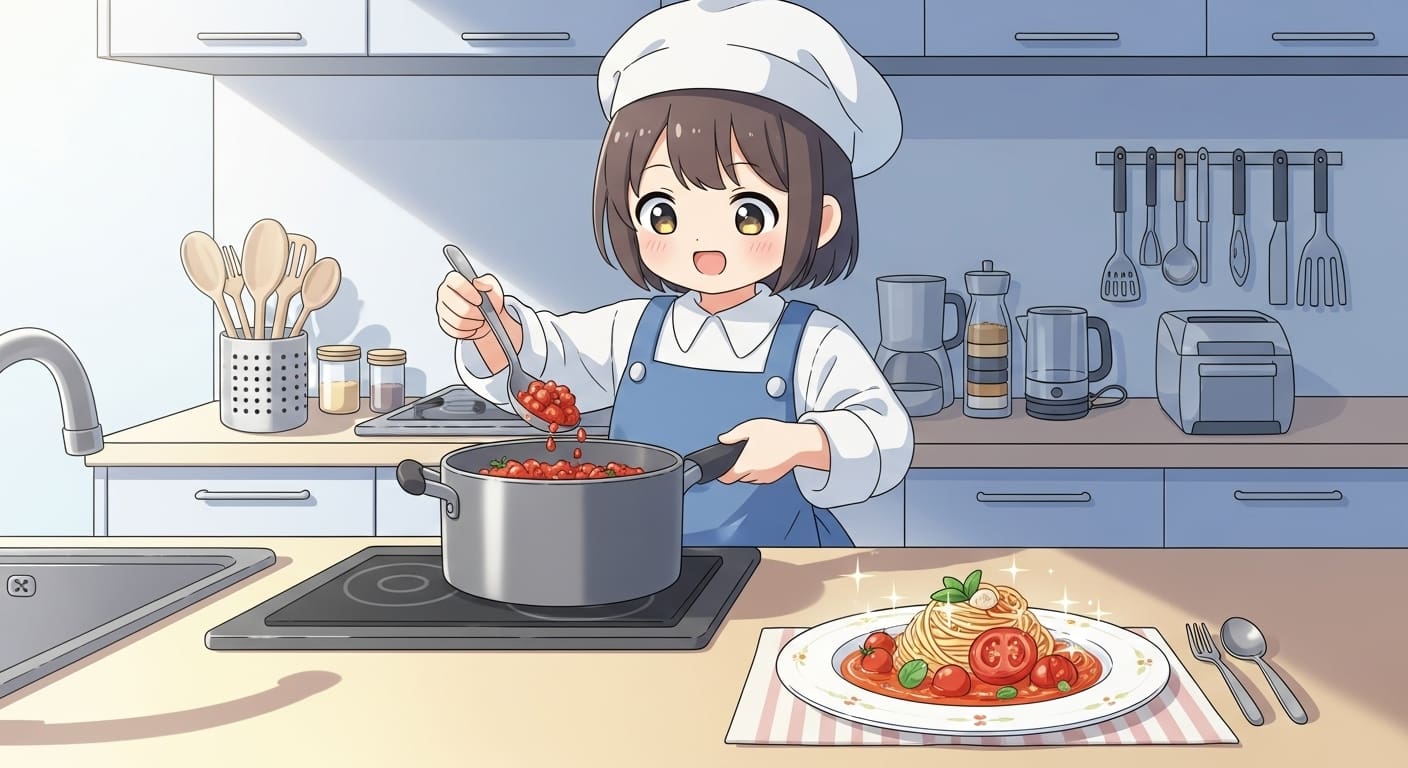 고급스럽게-플레이팅된-홀토마토-요리를-보며-놀라는-캐릭터