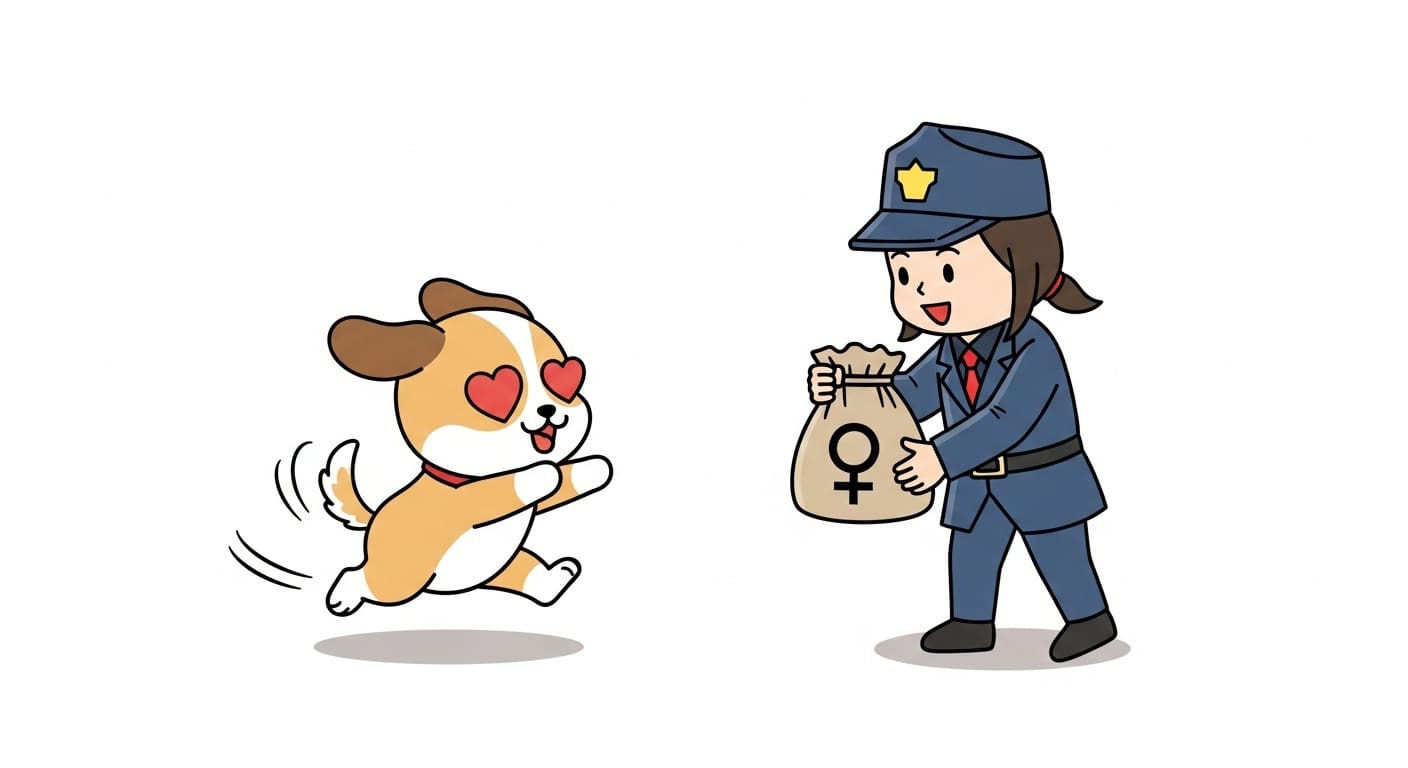 하트-눈으로-사료를-바라보며-꼬리를-세차게-흔드는-강아지-캐릭터