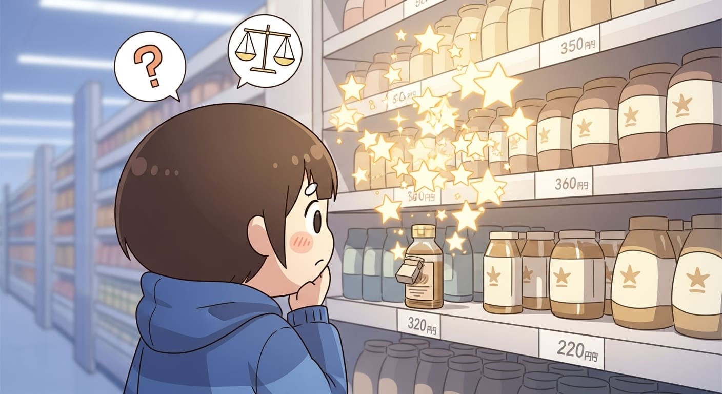 드레싱-병-뒤에서-쏟아져-나오는-수많은-만족-별점-아이콘에-놀라는-캐릭터