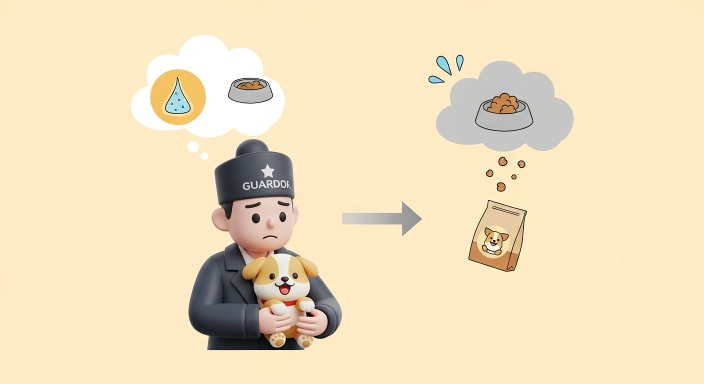 어린-강아지를-안고-설사-및-편식-고민-구름을-띠고-있는-보호자-캐릭터