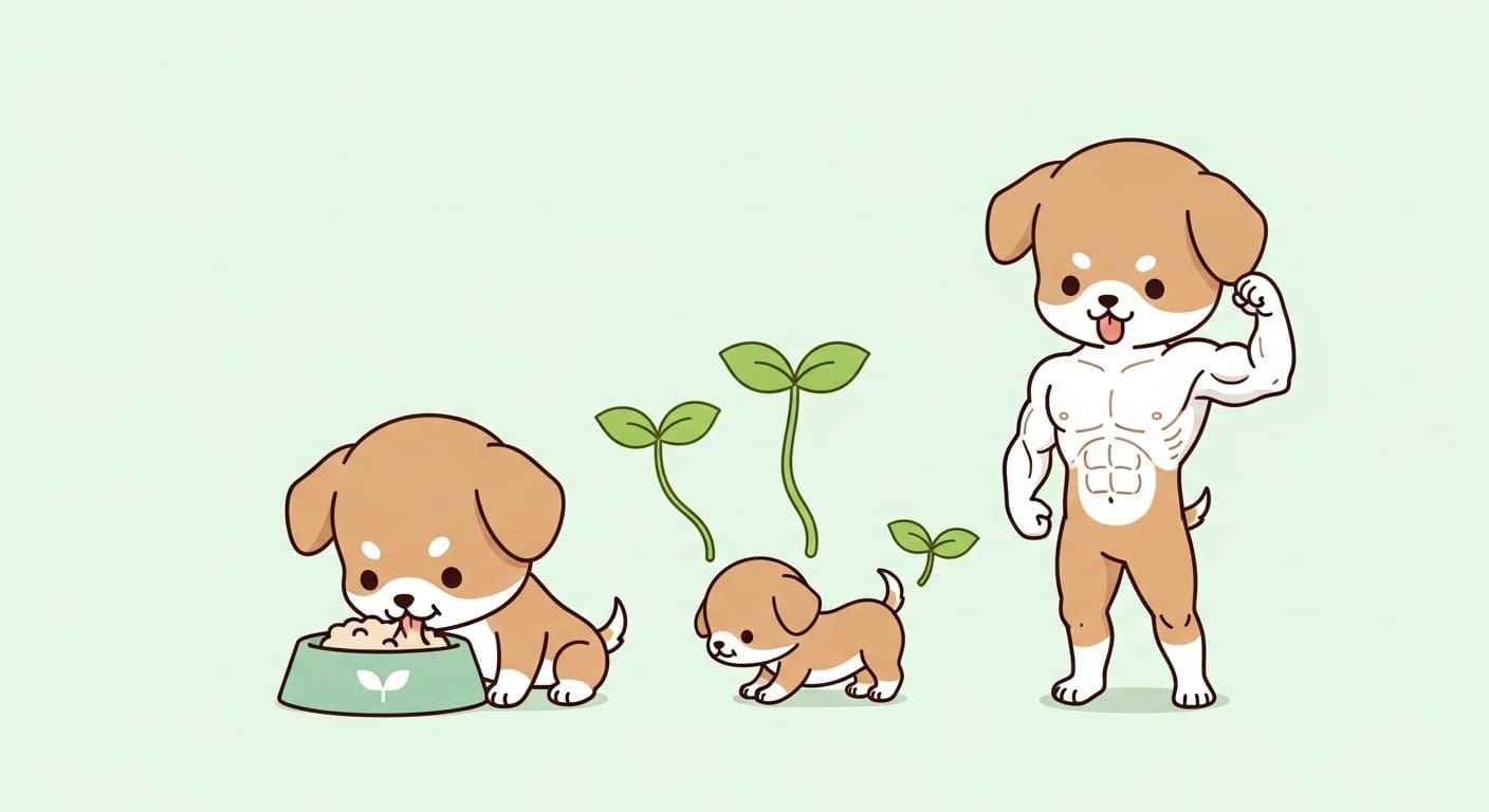 사료를-먹고-키가-쑥쑥-자라는-어린-강아지-캐릭터