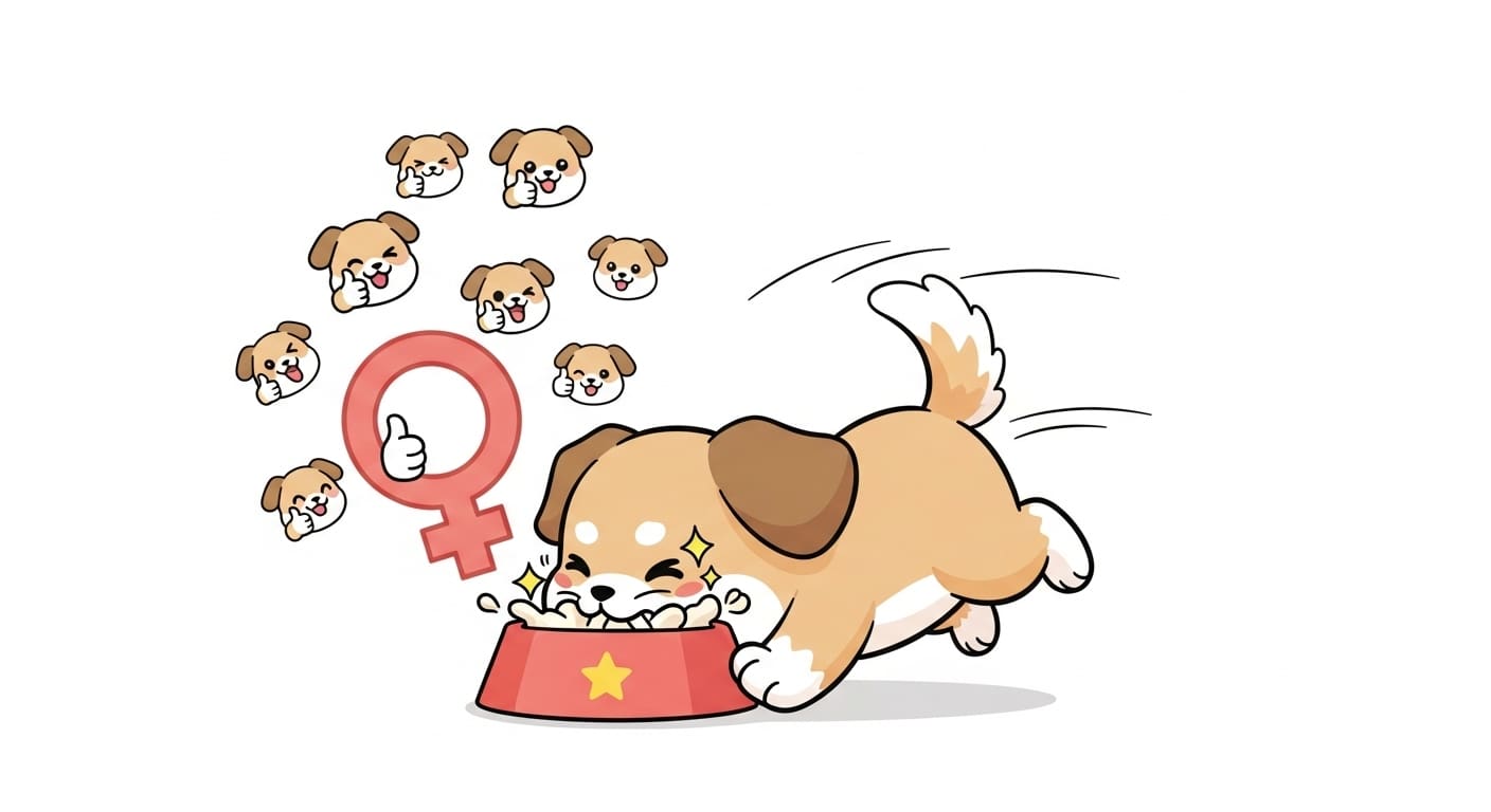 주변에서-엄지손가락을-치켜세우는-수많은-만족스러운-강아지-얼굴-아이콘