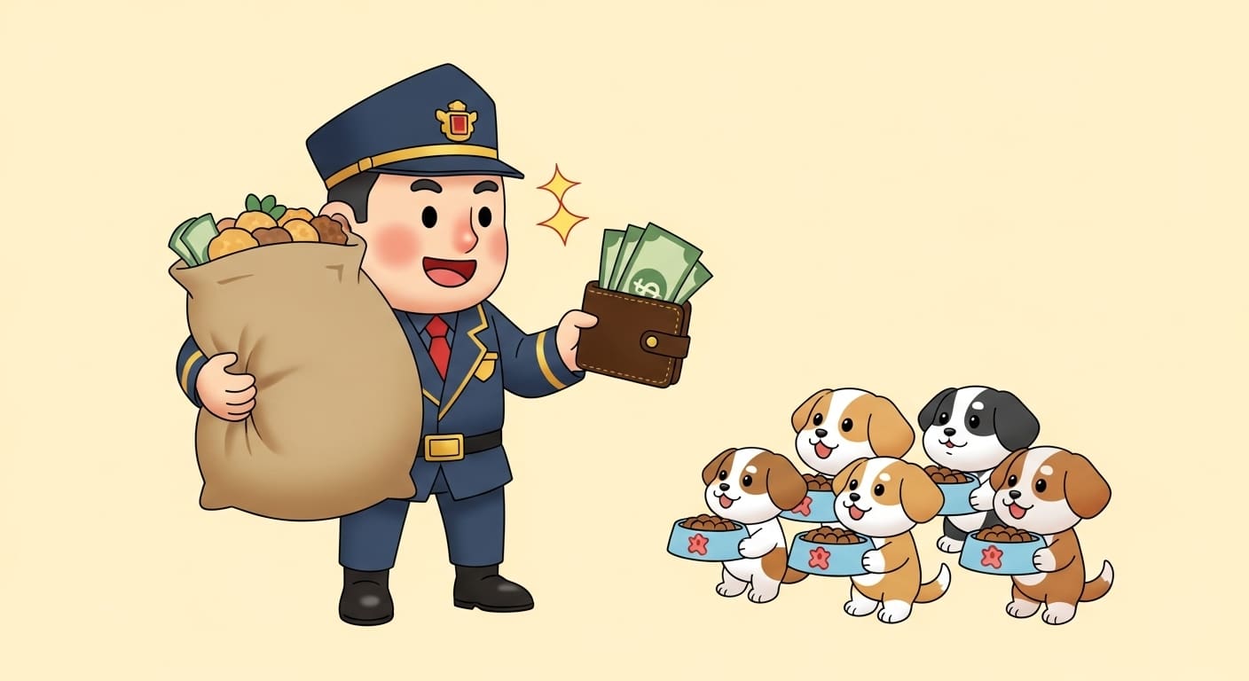 넉넉한-지갑을-보며-만족하는-보호자와-기대하는-강아지들