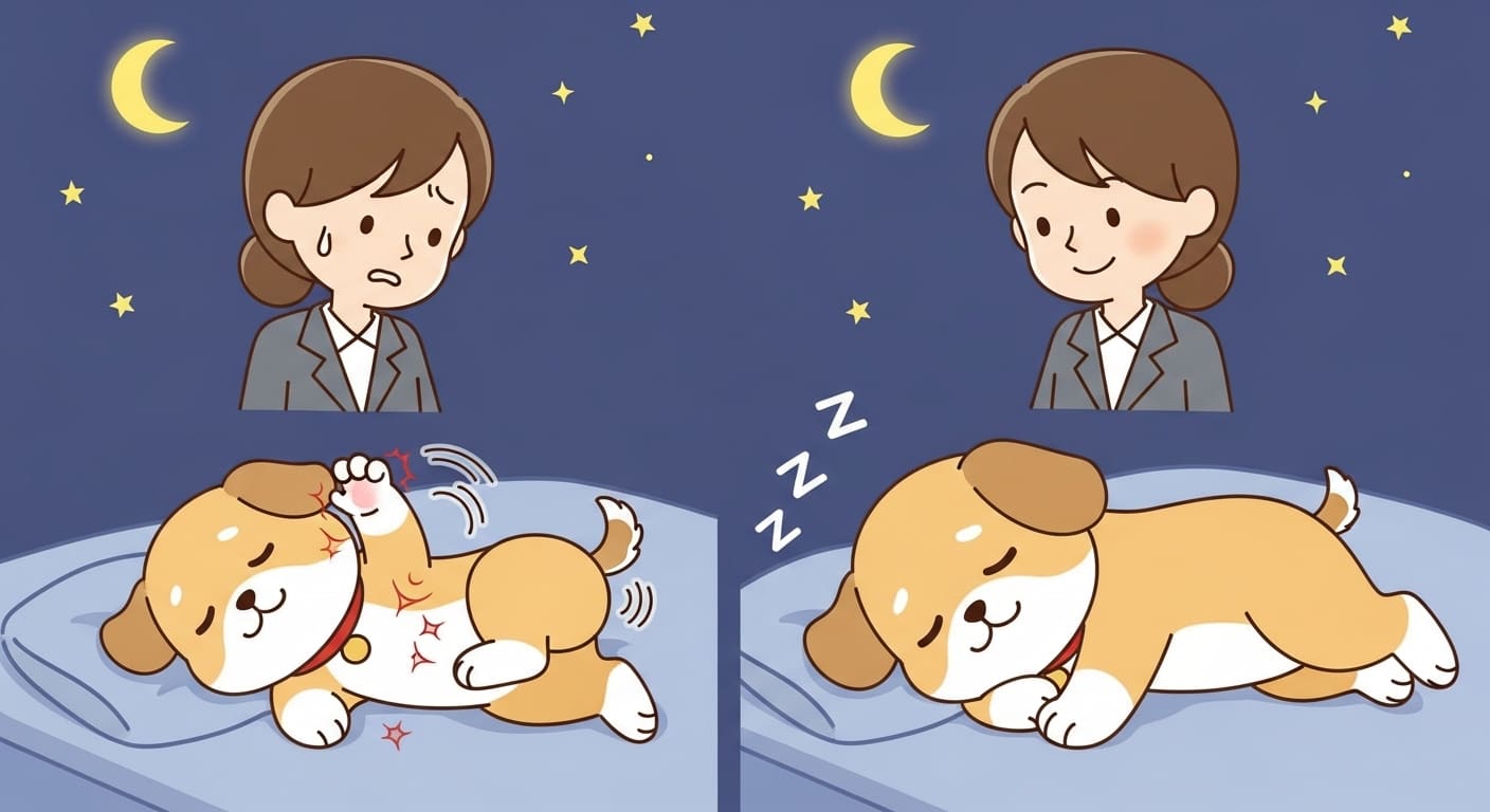 편안하게-잠든-강아지-캐릭터를-보며-안심하는-보호자