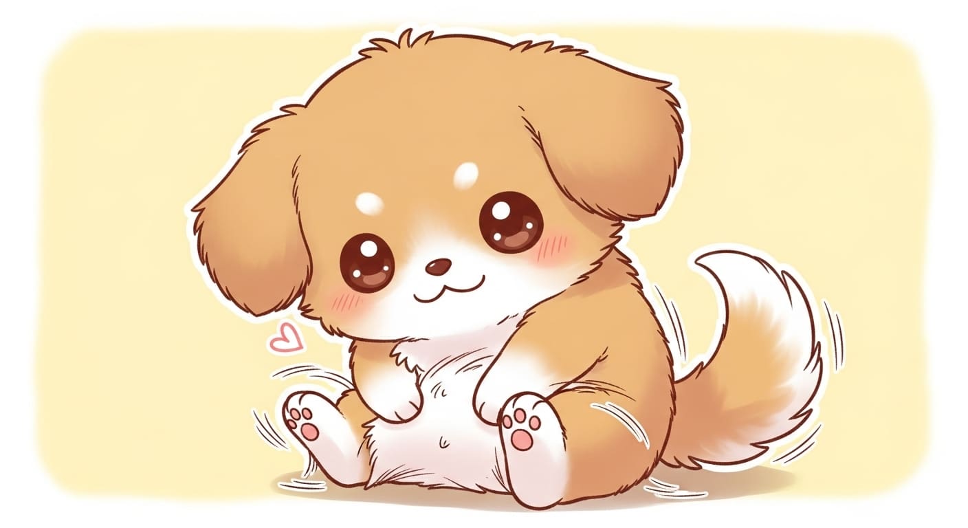 반짝이는-황금색-변을-보고-뿌듯하게-웃는-강아지-캐릭터