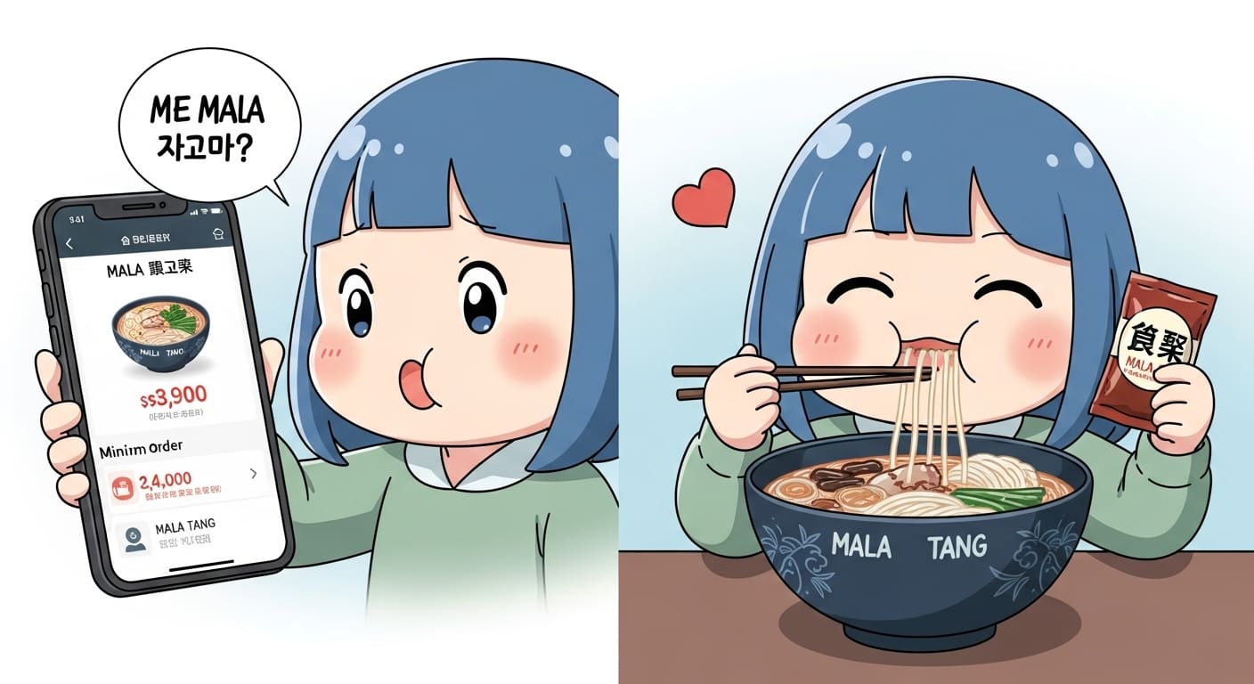 작은-소스-팩으로-집에서-만든-마라탕을-맛있게-먹는-캐릭터