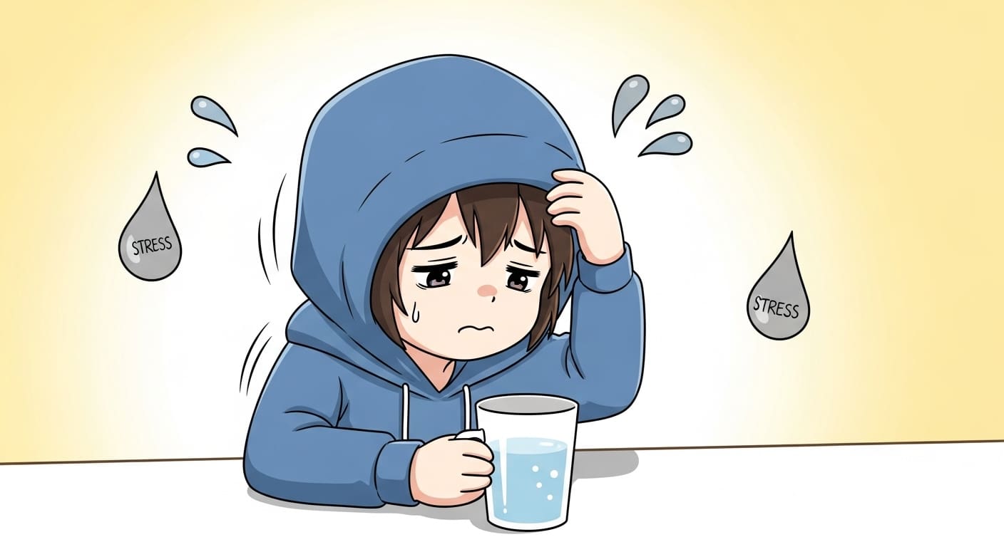 컵에-담긴-맹물을-보며-시무룩해하는-귀여운-캐릭터의-모습