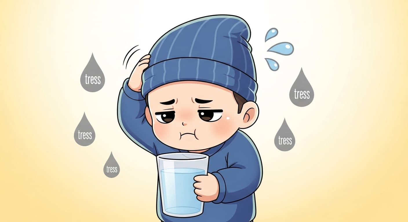 물방울-모양의-회색-스트레스-아이콘에-둘러싸인-캐릭터