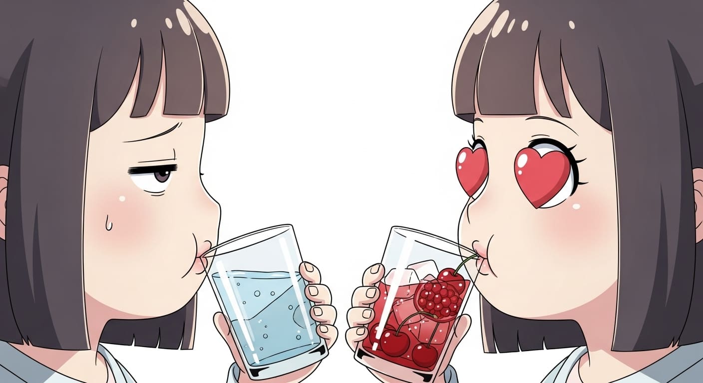 체리석류-음료를-맛보고-눈이-하트로-변하며-행복해하는-캐릭터