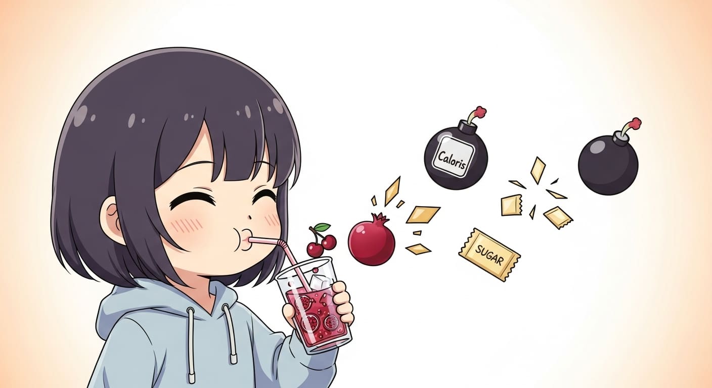 캐릭터가-체리석류-음료를-마시고-있는-모습