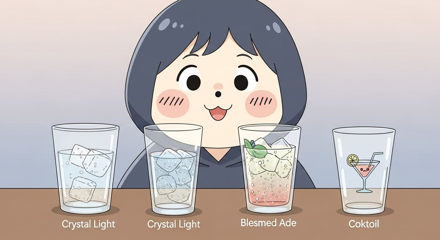 물에-크리스탈라이트를-타서-마시거나,-탄산수를-섞어-에이드를-만드는-캐릭터