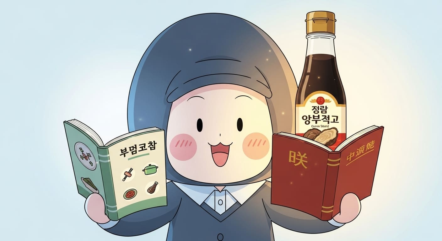 한식-요리책과-중식-요리책을-들고-있는-귀여운-캐릭터