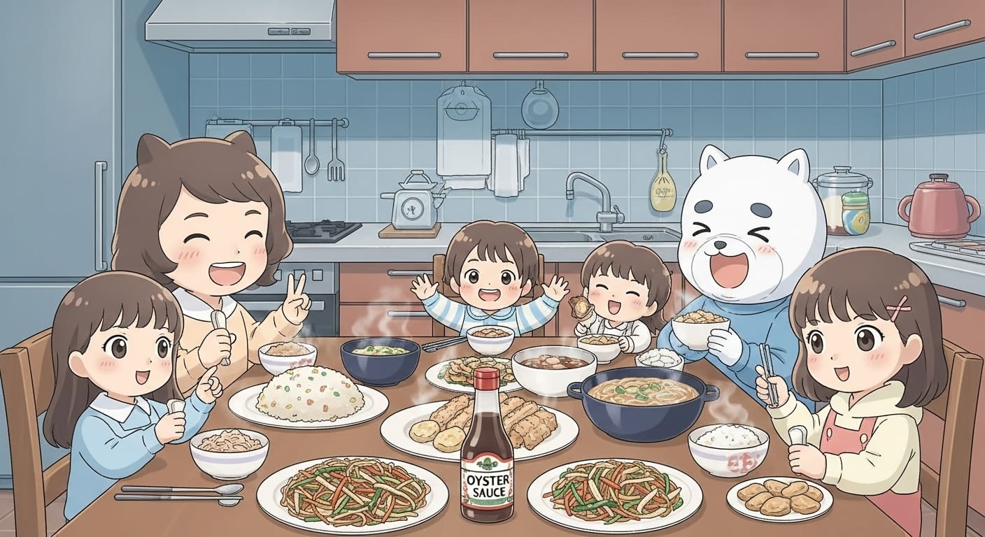 굴소스로-만든-맛있는-요리가-가득-차려진-식탁의-모습
