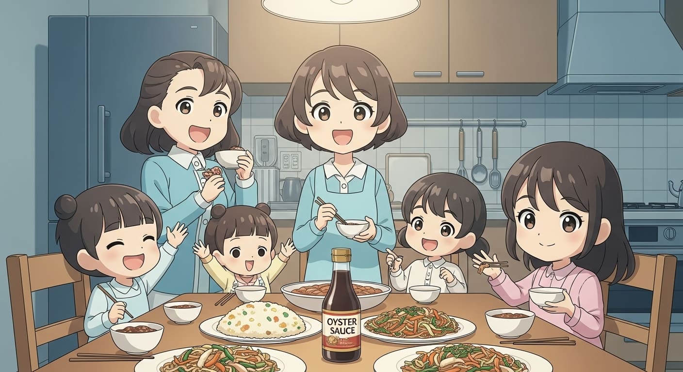 가족-캐릭터들이-맛있는-요리를-먹으며-행복하게-웃는-모습