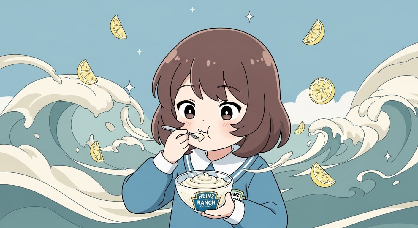 맛을-느끼며-주변에-크림-물결과-레몬-아이콘이-떠다니는-캐릭터