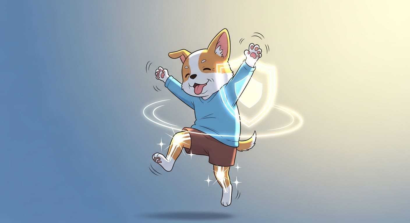 사료를-먹고-배를-쓰다듬으며-편안한-표정을-짓는-노령견-캐릭터
