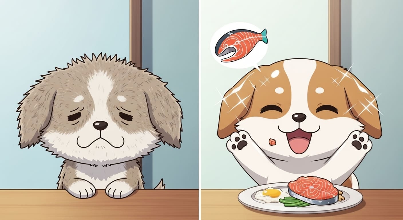 테이블-위에-놓인-신선한-생연어와-병아리콩,-완두콩-아이콘