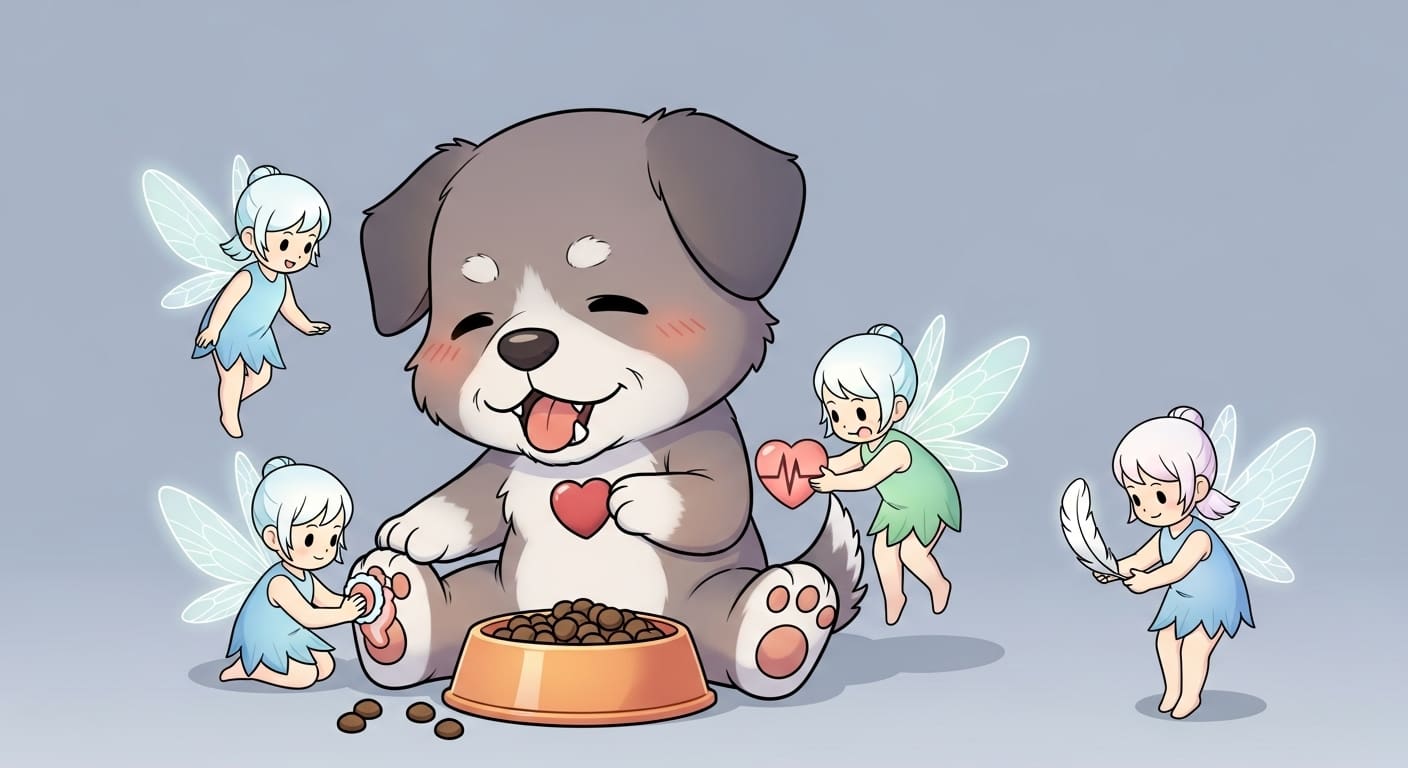 강아지-캐릭터의-무릎과-심장-부분에-떠있는-작은-물음표-아이콘