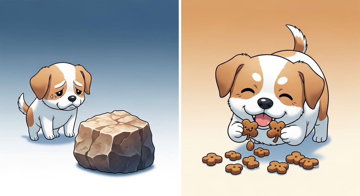 옥수수와-밀-캐릭터를-지나쳐-달려가는-시니어-강아지-캐릭터