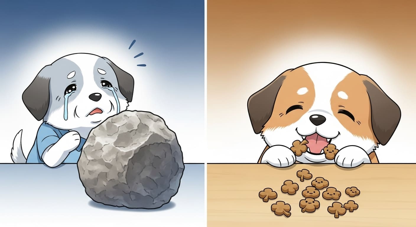신선한-칠면조와-연어-재료-옆에서-편안하게-식사하는-강아지-캐릭터