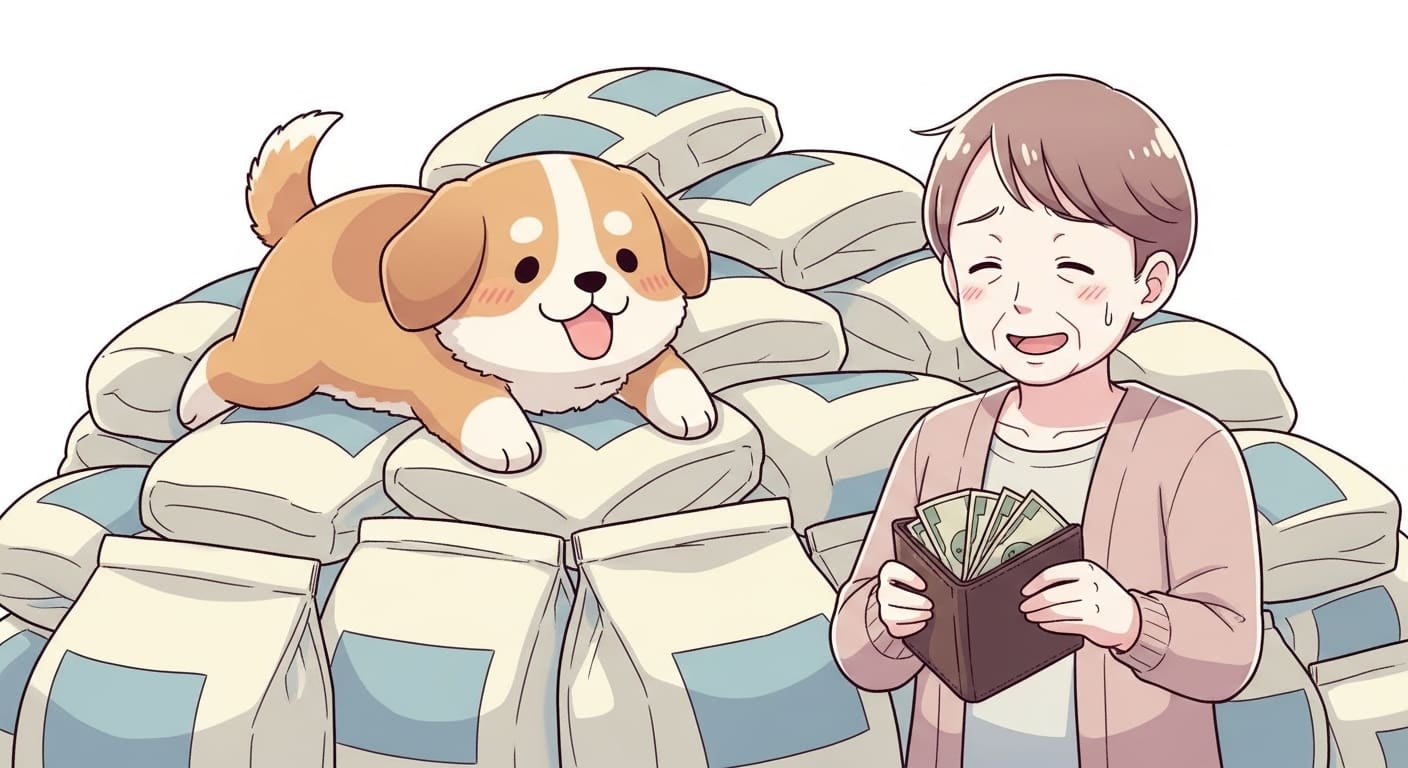 밥을-먹고-자신의-배를-만족스럽게-쓰다듬는-강아지-캐릭터