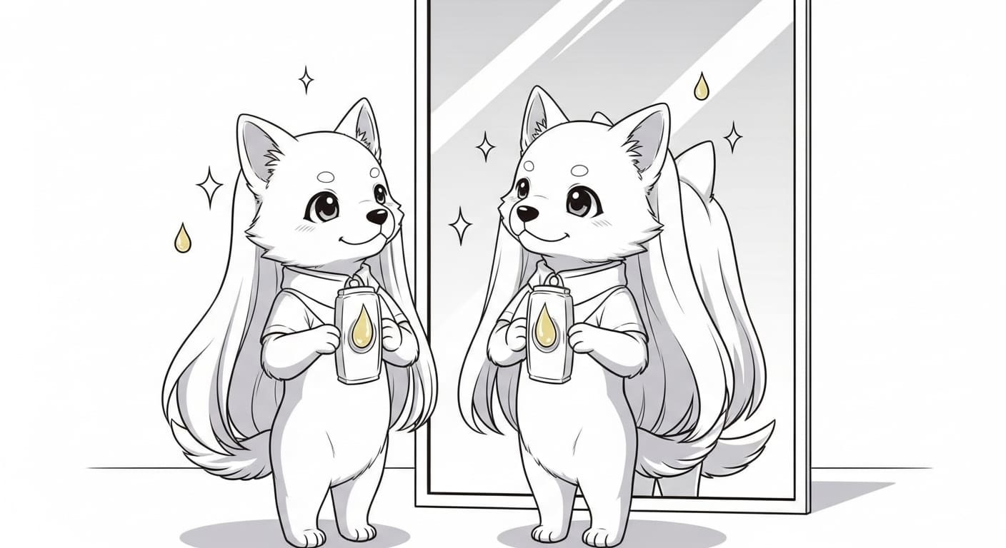 윤기-나는-자신의-털을-보며-만족스러운-표정을-짓고-있는-강아지