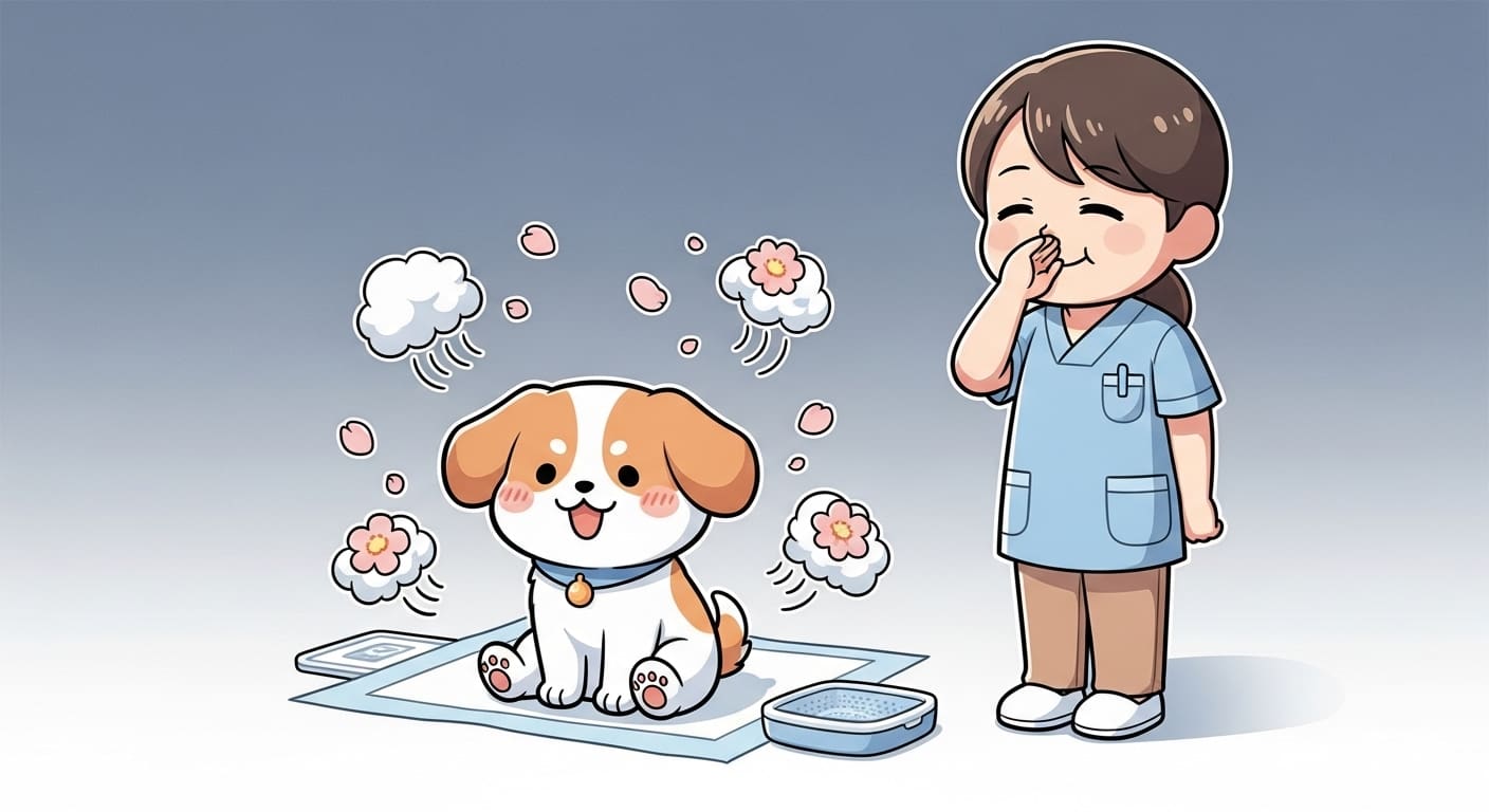 소파-위에서-체중계를-보며-걱정하는-귀여운-강아지-캐릭터