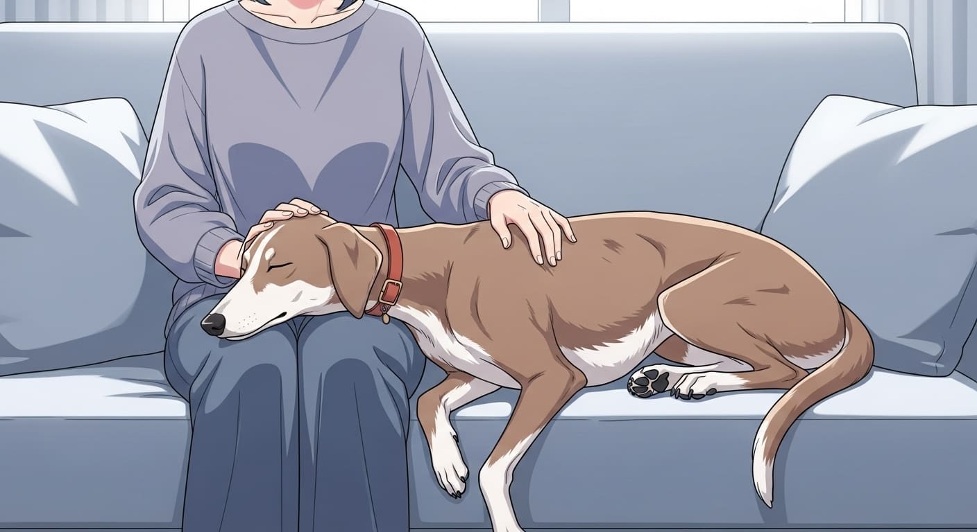자신의-입-크기에-딱-맞는-사료-알갱이를-바라보는-소형견-캐릭터