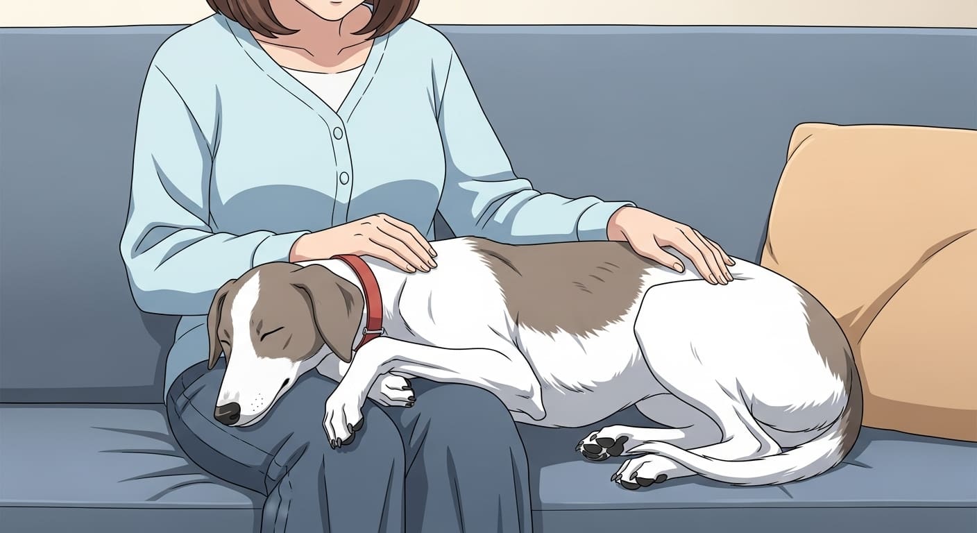 사료를-오독오독-쉽게-씹어-먹으며-행복해하는-소형견-캐릭터