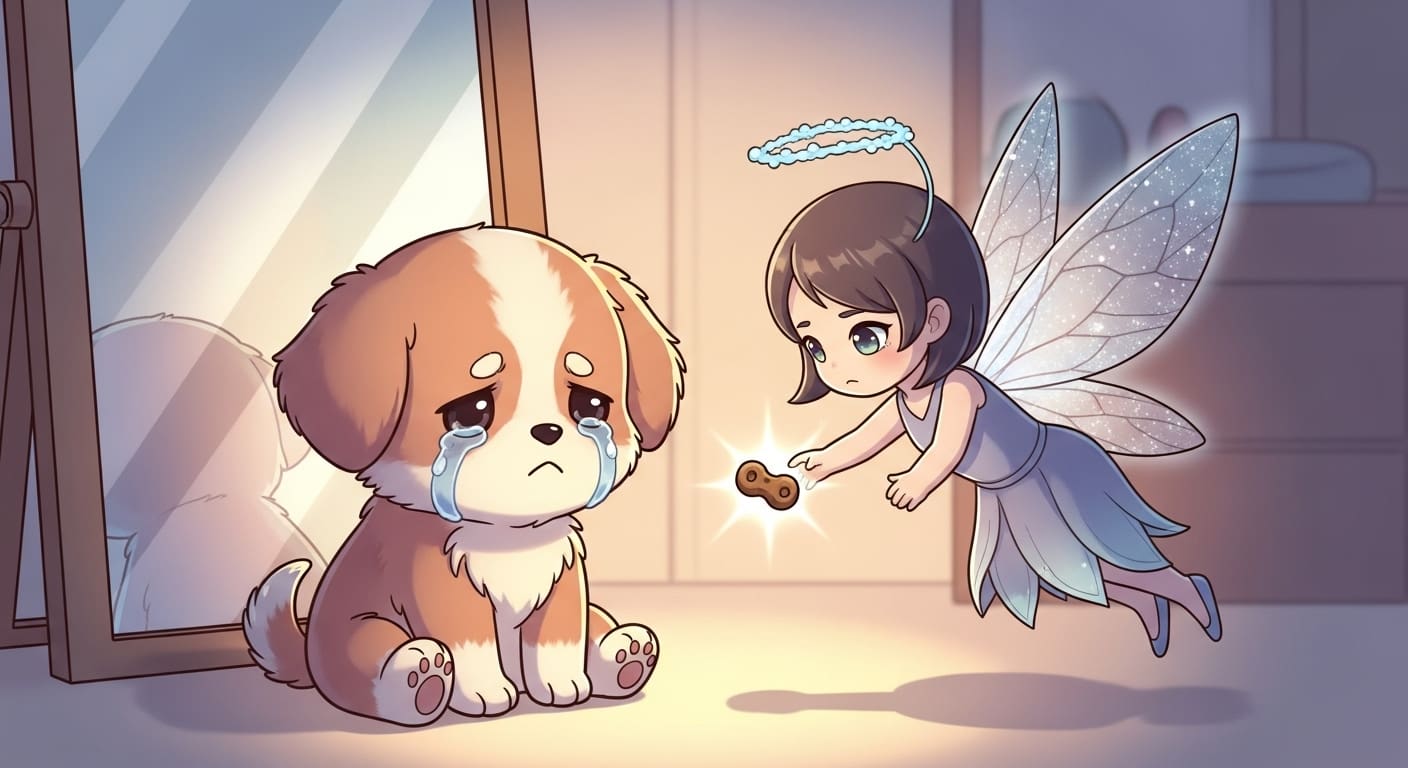 행복하게-사료를-먹는-강아지를-보며-만족스럽게-웃는-보호자-캐릭터