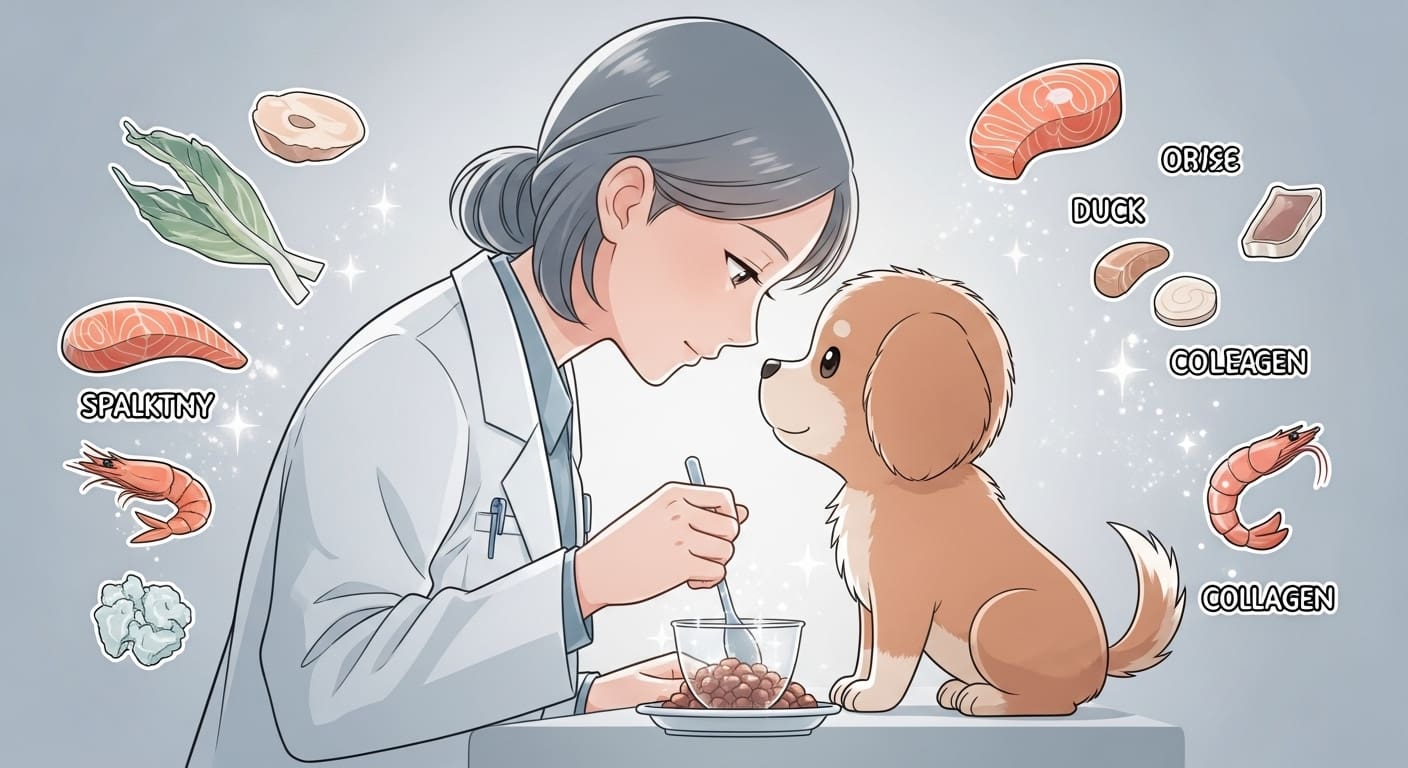품질-검사를-통과하고-검사관들에게-칭찬받으며-기뻐하는-강아지-캐릭터
